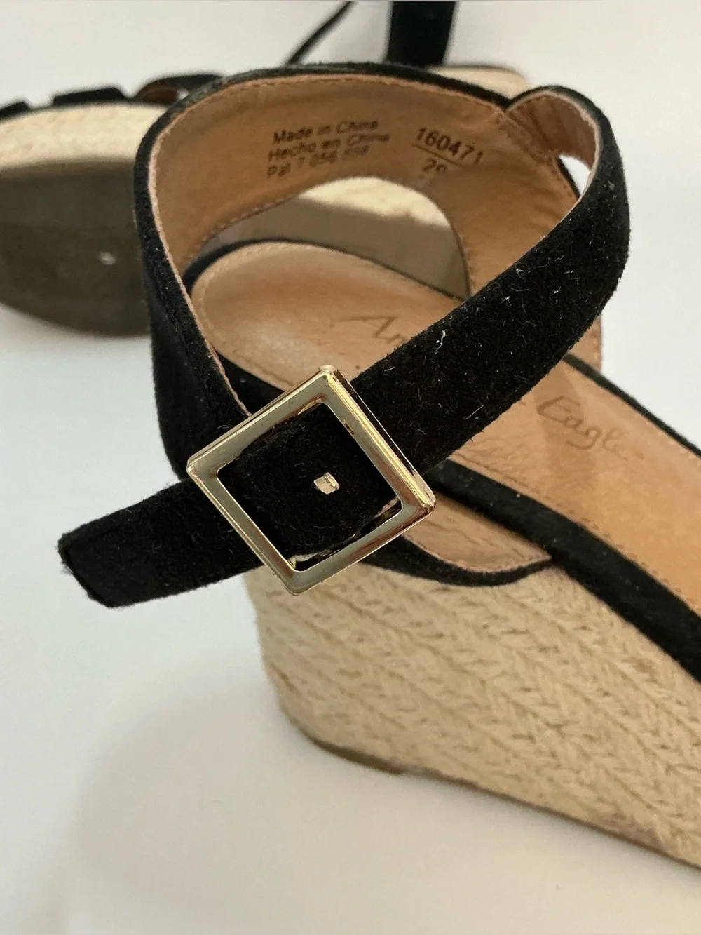 American Eagle Black Faux Suede Espadrille Sandals Ankle Strap Women’s 6.5
